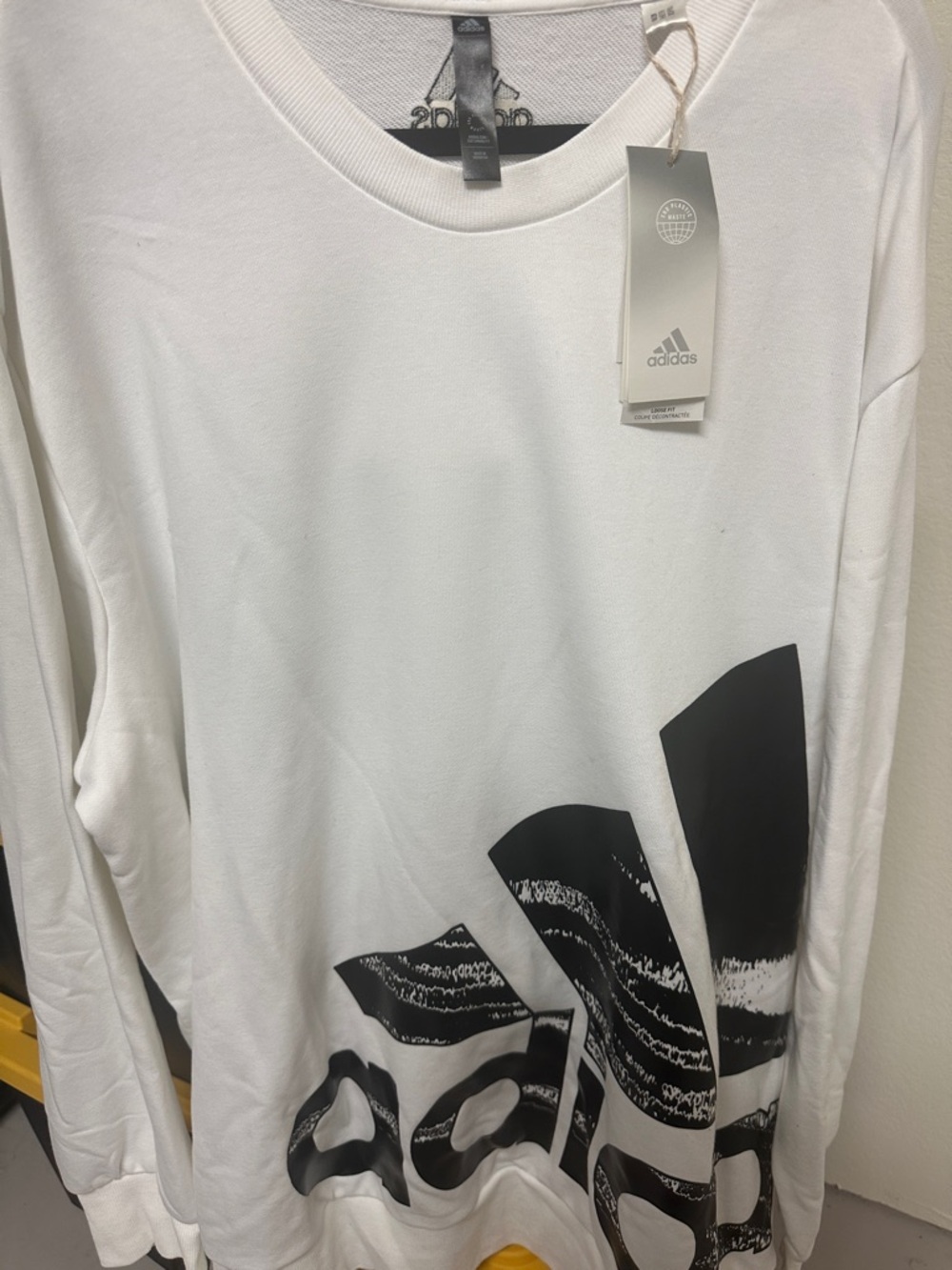 adidas White Long Sleeve Tee with Black Trefoil Accent